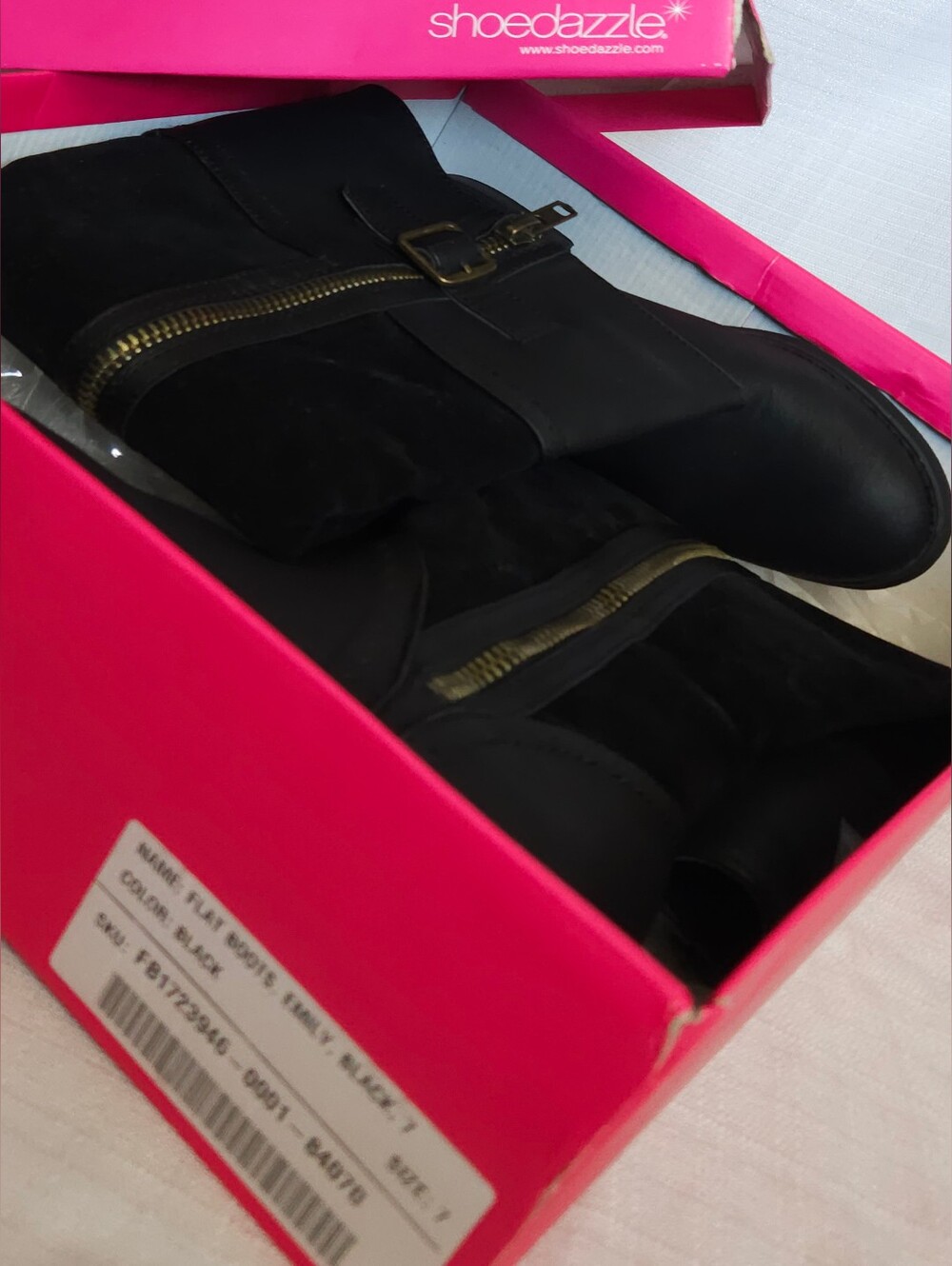 ShoeDazzle Emily Black Flat Moto Riding Boots (Size 7) - Very Good Condition